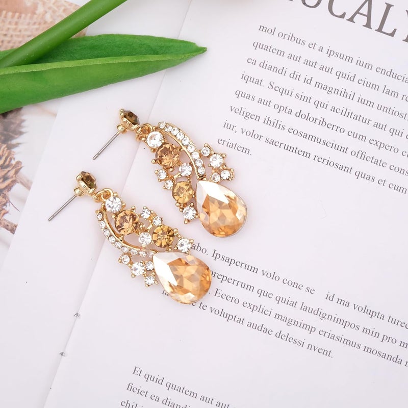 CSY Women's Elegant Bridal Necklace Earrings Stretch Bangle Bracelsts Set for Bride Bridesmaid Wedding Teardrop Crystal Costume Jewelry Sets - Image 5